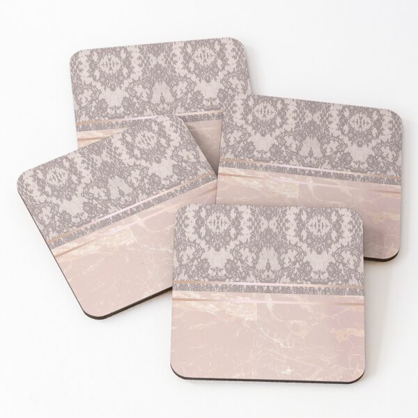 Item preview, Chic Pastel Rose Pink Rosegold Geometric Floral Lace and Marble Pattern  designed and sold by LaceySkies.