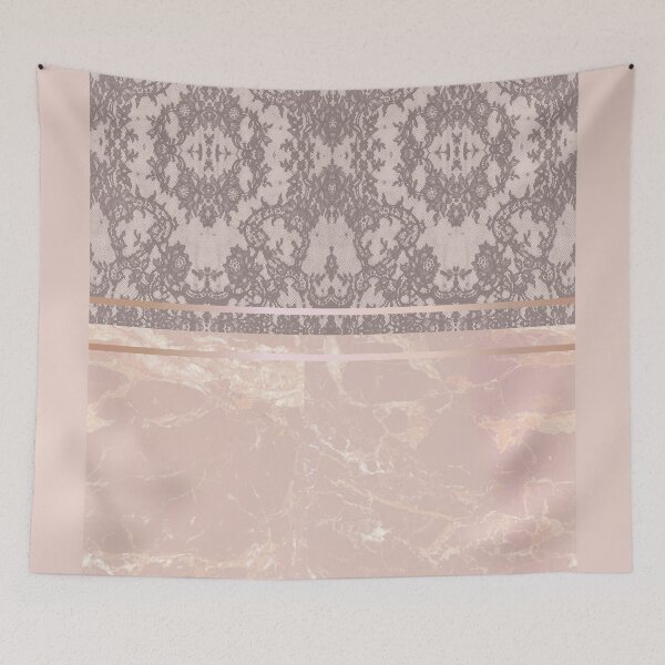 Item preview, Chic Pastel Rose Pink Rosegold Geometric Floral Lace and Marble Pattern  designed and sold by LaceySkies.