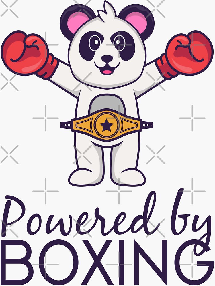 “Powered by boxing, funny panda in boxer costume, design for boxing