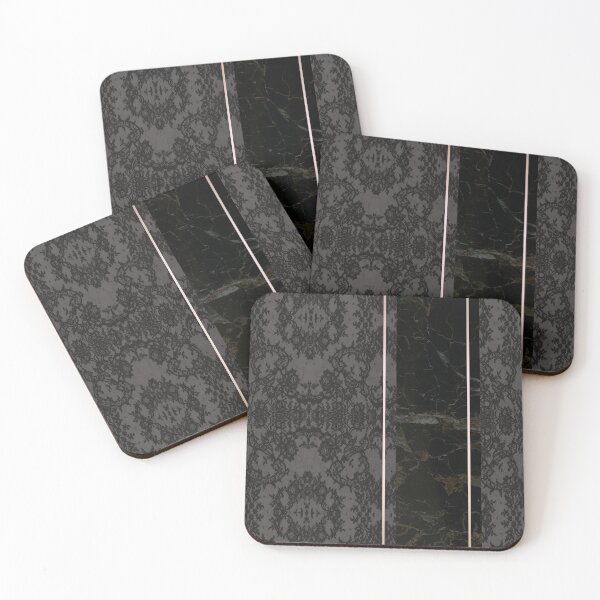 Item preview, Chic Tonal Black Grey Rosegold Geometric Floral Lace and Marble Pattern  designed and sold by LaceySkies.