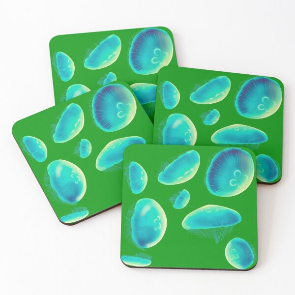Item preview, 8 Breeze Blue/Green/Yellow Moon Jellies (green background) designed and sold by MptR.