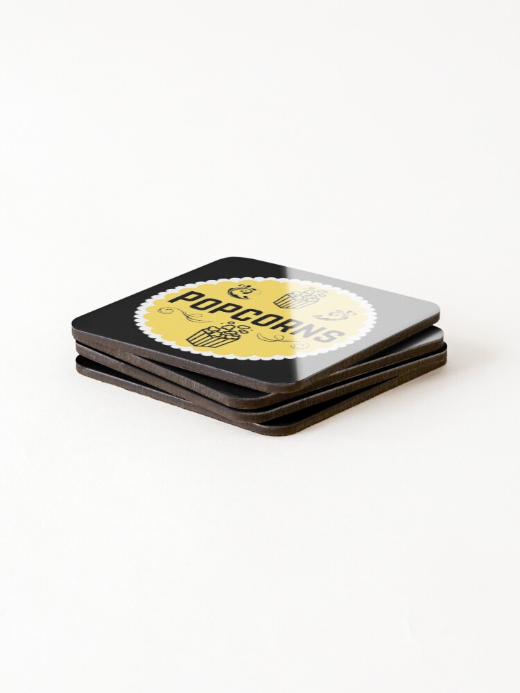 Thumbnail 4 of 5, Coasters (Set of 4), Popcorn - Yellow Food Container Label designed and sold by LabelStore.