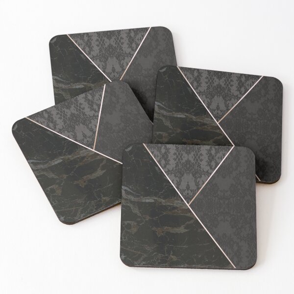 Item preview, Chic Tonal Black Grey Rosegold Geometric Floral Lace and Marble Pattern  designed and sold by LaceySkies.
