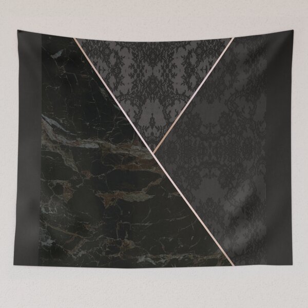 Item preview, Chic Tonal Black Grey Rosegold Geometric Floral Lace and Marble Pattern  designed and sold by LaceySkies.