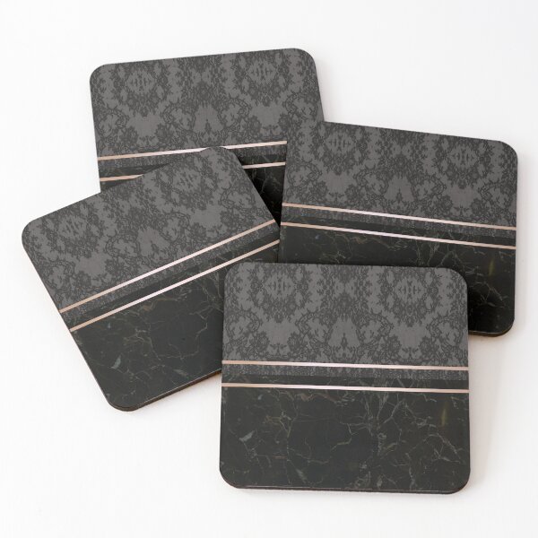 Item preview, Chic Tonal Black Grey Rosegold Geometric Floral Lace and Marble Pattern  designed and sold by LaceySkies.