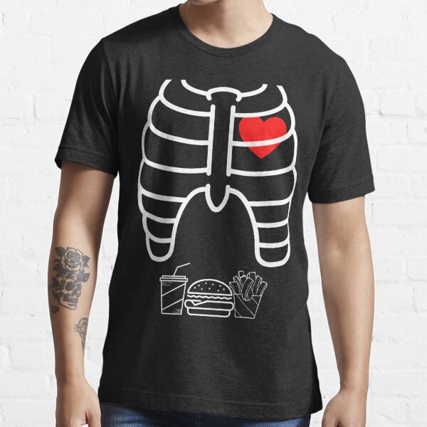 Mens Skeleton Burger Soda Halloween T-shirt Funny X-ray Ribcage Couple Tees  (Mens X-Large) 