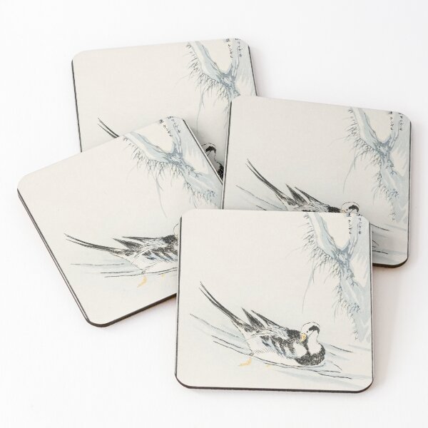 Item preview, Long-tailed Wild Duck and Cliff by Numata Kashu - Japanese Vintage Artwork designed and sold by Purrfecta.