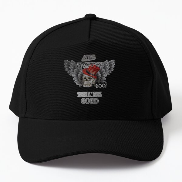 "Still The Bad Guy": Scary Skull Print Baseball Cap