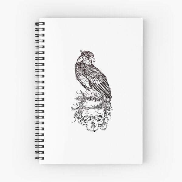 Item preview, Gray bird perched on skull illustration, raptor drawing tattoo, eagle skull illustrator material, designed and sold by Alkaeta.