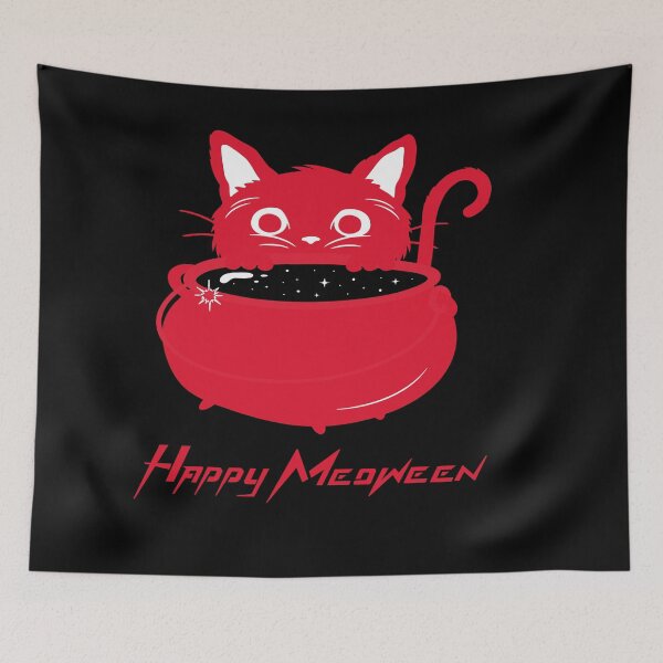 Item preview, Happy Meoween Cat Peeking Over Cauldron Happy Meoween Halloween Purrfect on t-shirts To Stickers designed and sold by LMcDs.