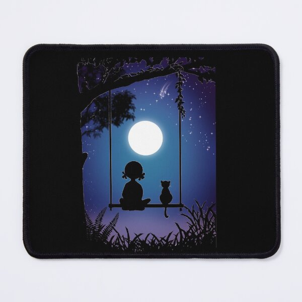 Item preview, Girl and her cat sitting on swing looking at moon designed and sold by RafaelLima7.