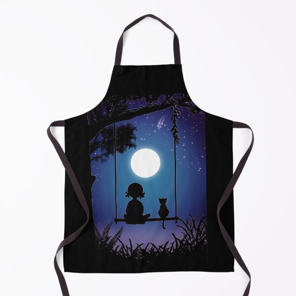 Item preview, Girl and her cat sitting on swing looking at moon designed and sold by RafaelLima7.