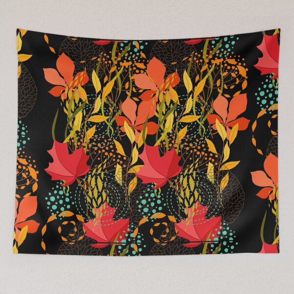 Item preview, Fall Autumn Botanical Forest Pattern- Red Orange Yellow Leaves, Plants, Fall Leaves Print designed and sold by silviaol.