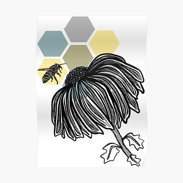 Bee Love on Hexagons Poster