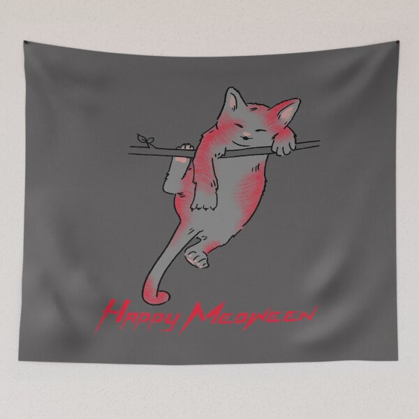 Item preview, Happy Meoween Cat Swinging On A Branch Happy Meoween Halloween Purrfect on t-shirts To Stickers designed and sold by LMcDs.