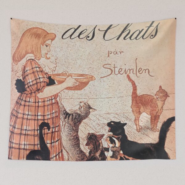 Item preview, Girl feeding Cats Vintage Art Nouveau Steinlen Poster designed and sold by VintageArchive.