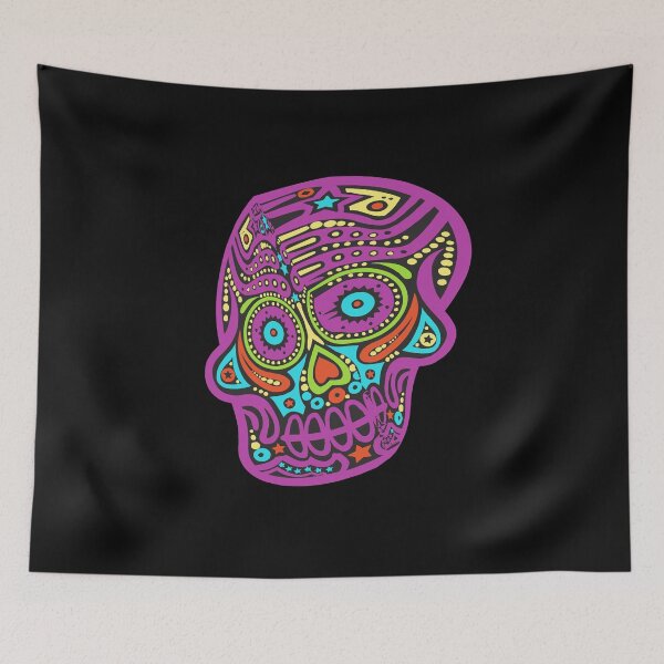 Item preview, Distorted Neon Mexican Halloween Skull Candy - Purple designed and sold by Chubuter.