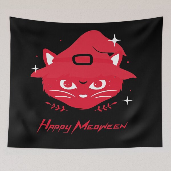 Item preview, Happy Meoween Cat Wearing A Witch Hat Happy Meoween Halloween Perfect on t-shirts To stickers designed and sold by LMcDs.