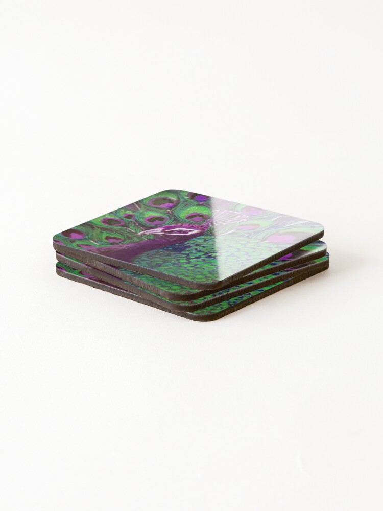 Alternate view of Purple & Green Peacock Love Coasters (Set of 4)