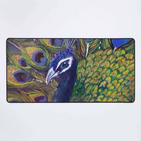Blue & Gold Peacock Love Desk Mat