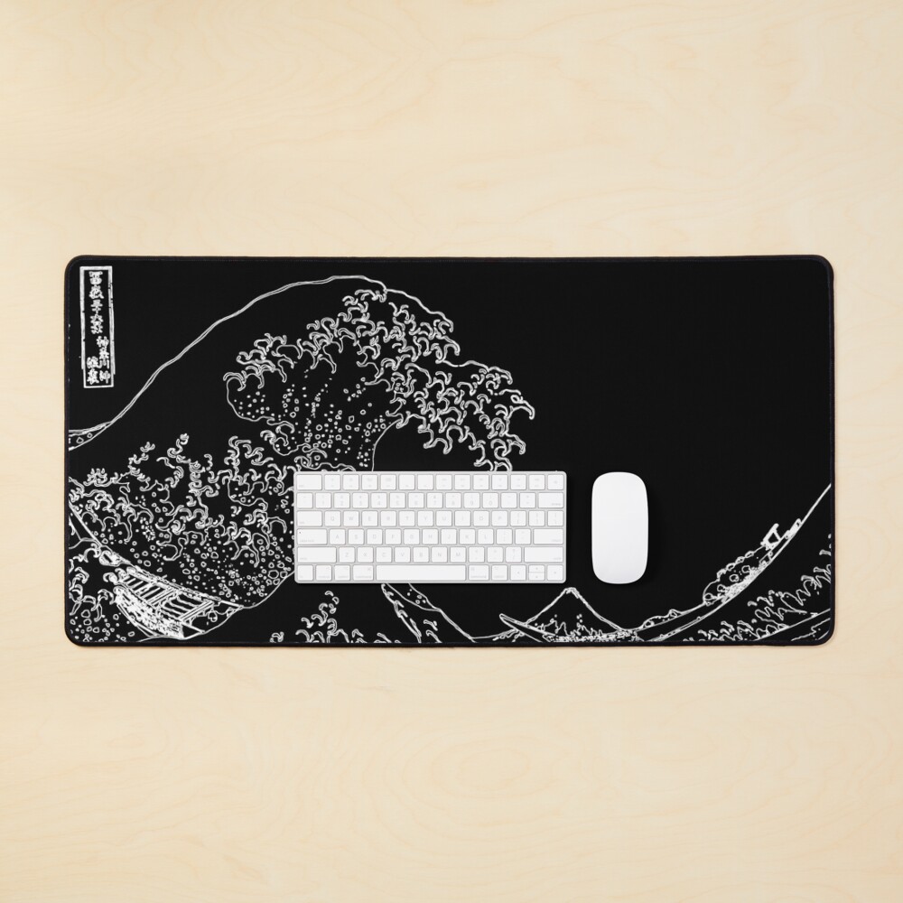 Great Wave Outline Black and White Mouse Pad