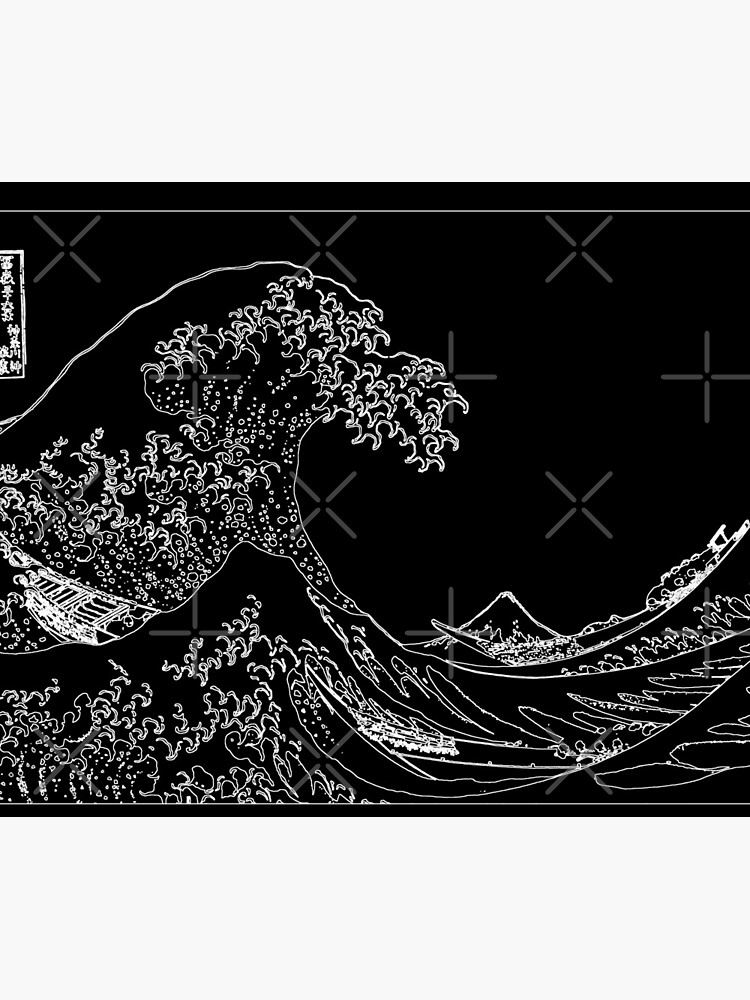 Grand tapis de souris japonais - Motif vague de mer - Noir - 3 mm