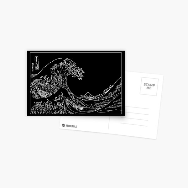 Carte postale for Sale avec l'œuvre « La Grande Vague de Kanagawa Logo Noir  & Blanc » de l'artiste Robin