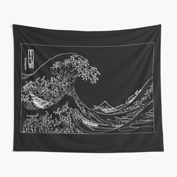 The great wave tapestry black and white sale