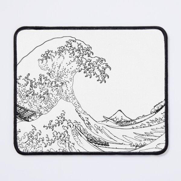Great Wave Outline Black and White Mouse Pad