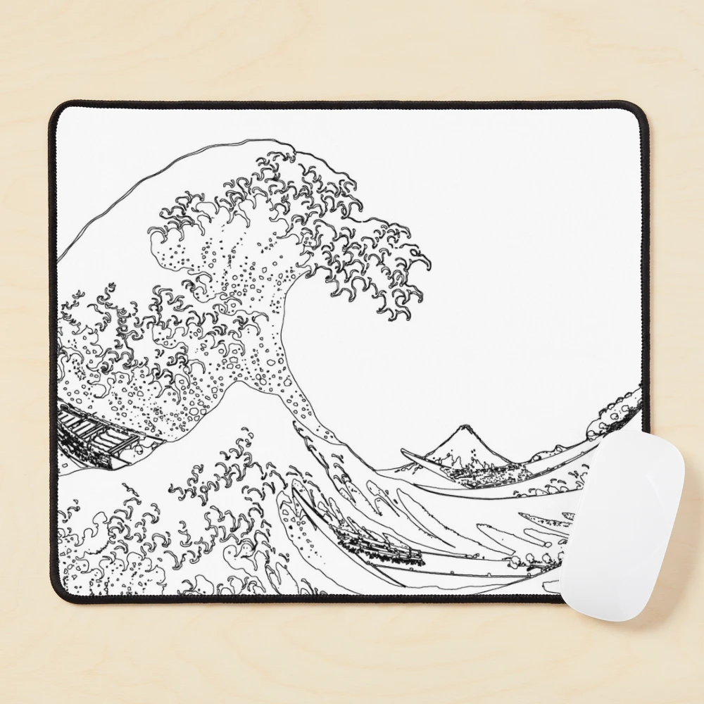 Black and White Desk Mat Wave Mousepad Hokusai Great Wave 