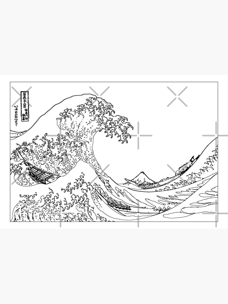 Great Wave Outline Black and White Canvas Print for Sale by