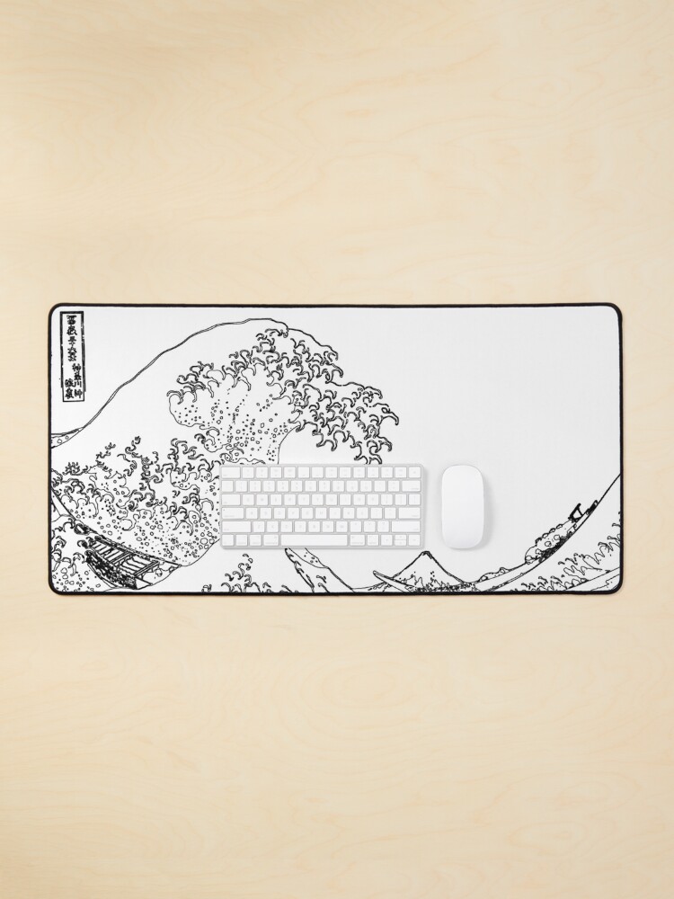 Great Wave Outline Black and White Mouse Pad for Sale by
