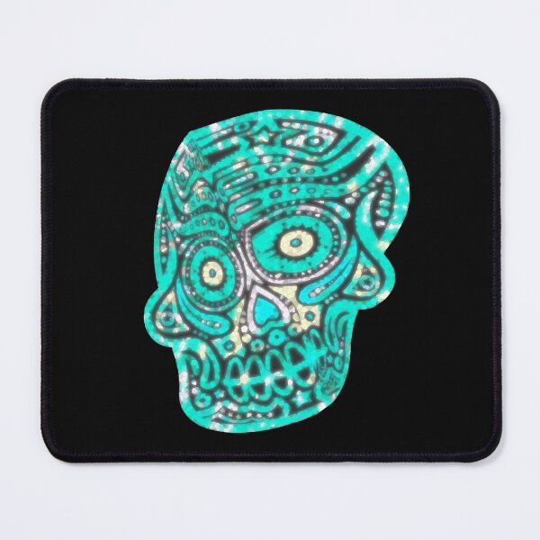 Item preview, Distorted Neon Mexican Halloween Skull Candy - Aqua Jade designed and sold by Chubuter.