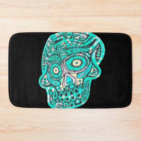 Item preview, Distorted Neon Mexican Halloween Skull Candy - Aqua Jade designed and sold by Chubuter.