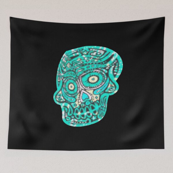 Item preview, Distorted Neon Mexican Halloween Skull Candy - Aqua Jade designed and sold by Chubuter.