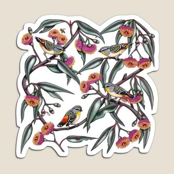 Pardalotes in Gum Flowers Repeated Pattern by Australian artist Laural Retz Magnet