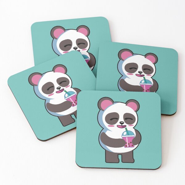 Item preview, cute panda with a pink bubble tea designed and sold by Blazing-Art.