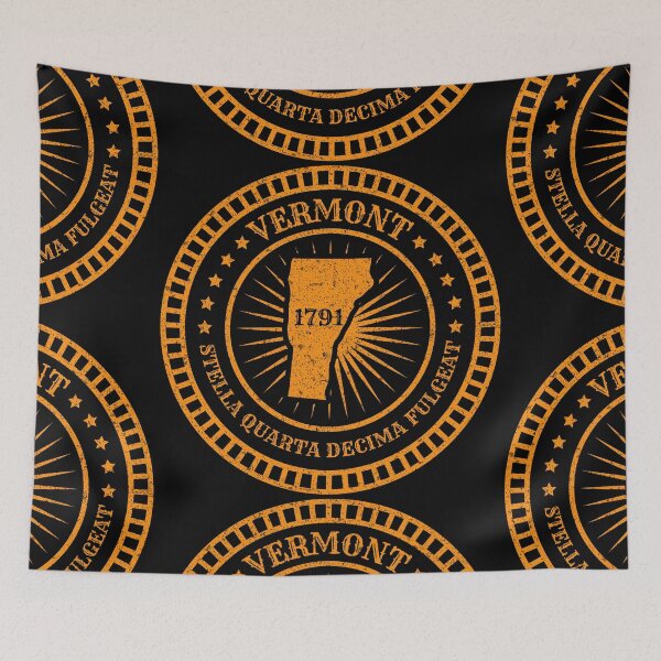 Item preview, Vermont - VT Map Badge Motto Flag Slogan Stella Quarta Decima Fulgeat - US May the 14th star shine bright designed and sold by Ranggasme.