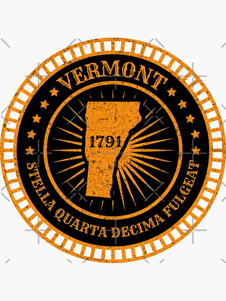 "Vermont VT Map Badge Motto Flag Slogan Stella Quarta Decima Fulgeat
