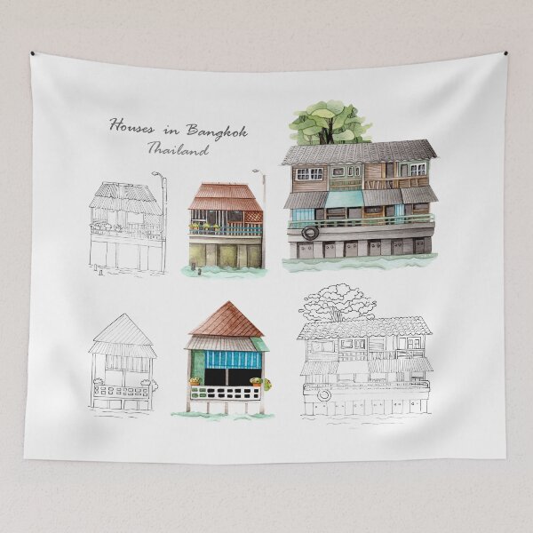 Item preview, Houses in Bangkok, Thailand designed and sold by adeillustrator.
