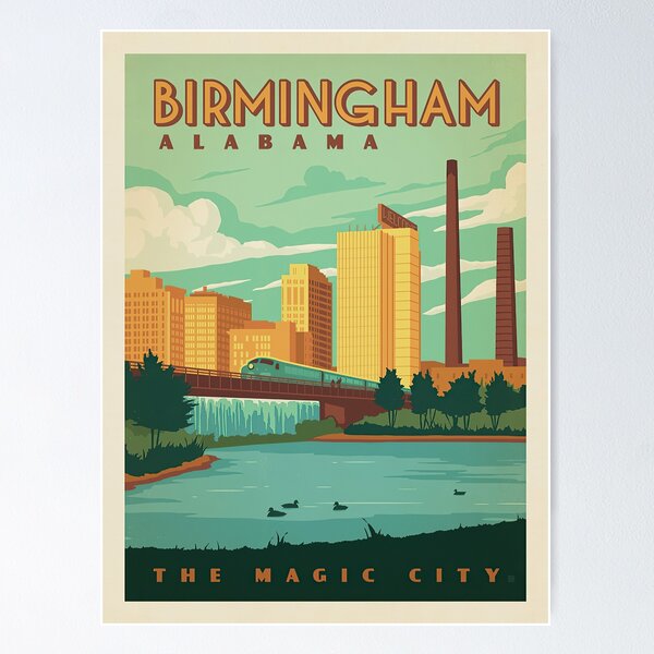 Item preview, Birmingham Vintage Poster, Alabama USA Print, Our First Home Gifts, Framed Canvas Wall Art Abstract, Office Home Wall Decor designed and sold by DojiHome.