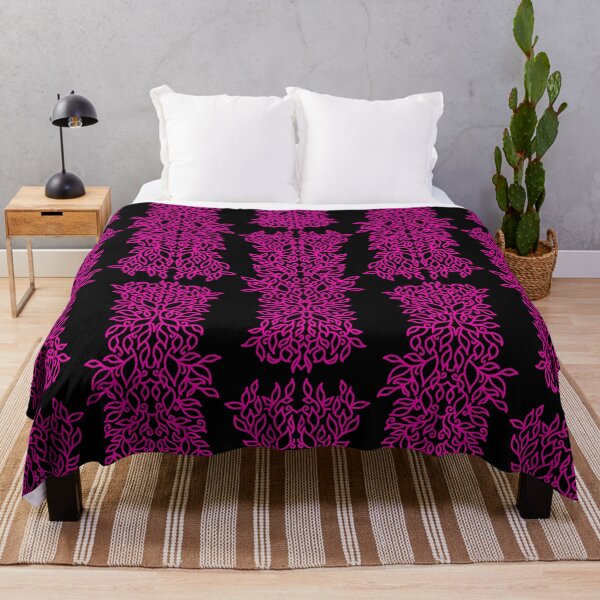Item preview, Beautiful symmetrical leaves line art, arranged in a pattern, in black and pink designed and sold by CiniArt.