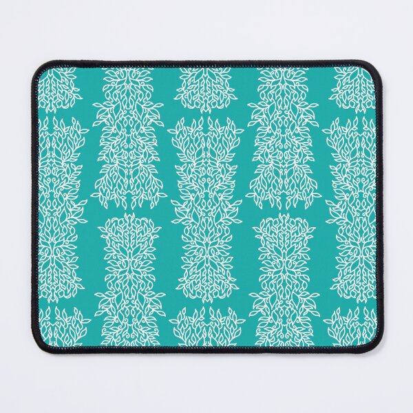 Item preview, Beautiful symmetrical leaves line art, arranged in a pattern, in turquoise blue and whiteq designed and sold by CiniArt.