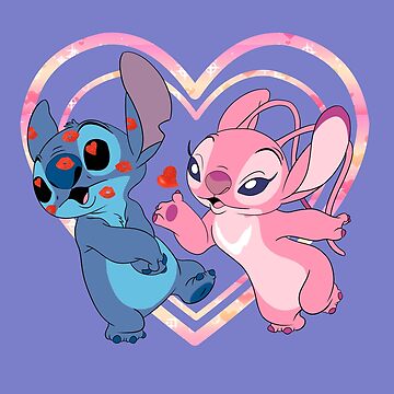 Stitch Kissing Angel Cartoon Couple Lovers Lilo And Stitch Blanket