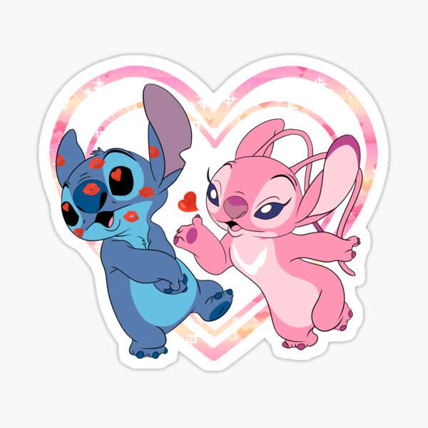 Sticker porte Stitch Angel Love Heart pink - Poster décoration à