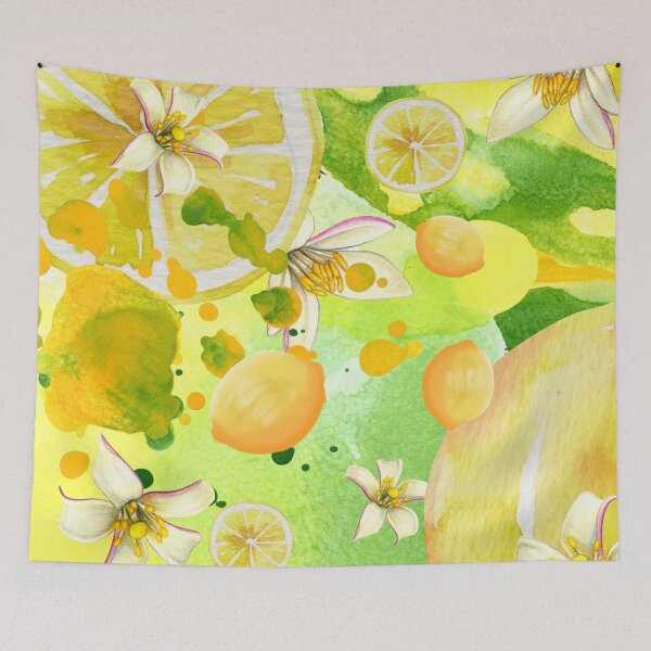 Item preview, Lemon Lime Citrus with Blossoms on Abstract Yellow and Green Background (4of4) designed and sold by DzineVine.