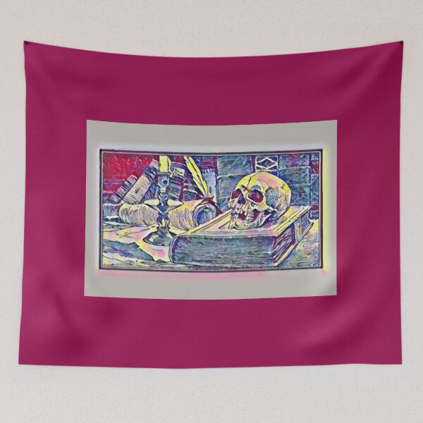 Item preview, Skull and a book with gouache colors. Gothic. Also great for Halloween. designed and sold by CristalleLisa.