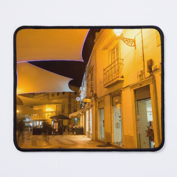 Item preview, Charming Faro Algarve Portugal - Nighttime Shopping Street with Cool Canvas Awnings designed and sold by Georgia Mizuleva.