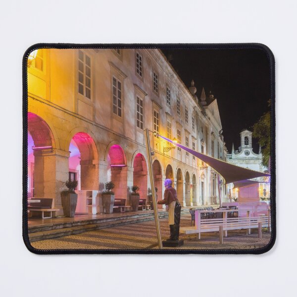 Item preview, Charming Faro Algarve Portugal - Multicolored Neon and a Cool Server Statue at the City Center Plaza designed and sold by Georgia Mizuleva.
