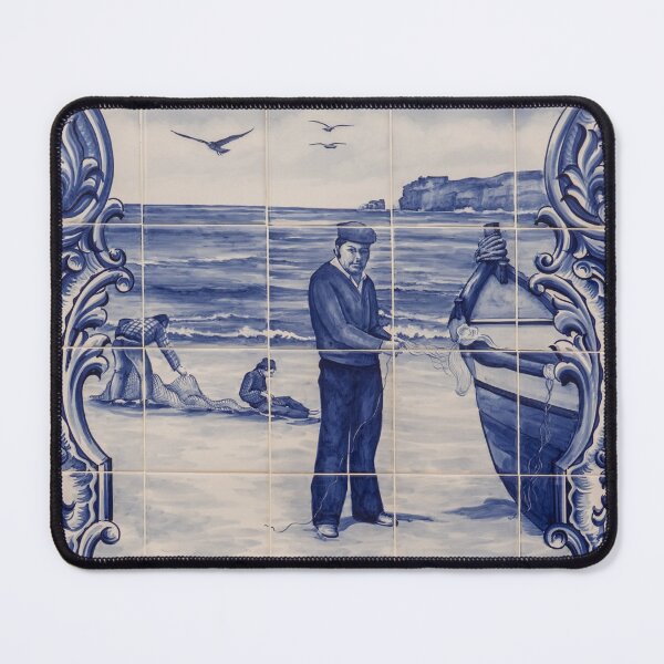 Item preview, Portuguese Azulejo Portraits - Traditional Wall Medallion with Nazare Fishermen designed and sold by Georgia Mizuleva.